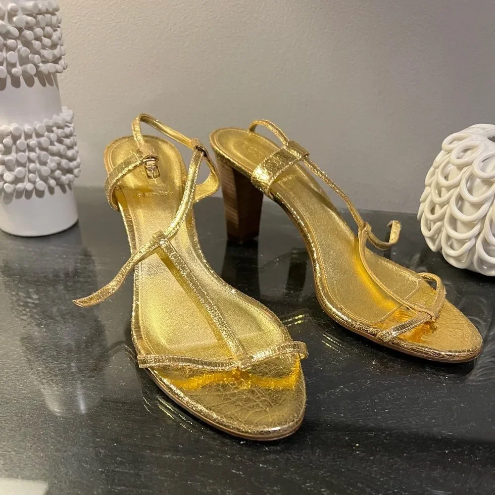 J Crew Gold Carina T-Strap Heels
